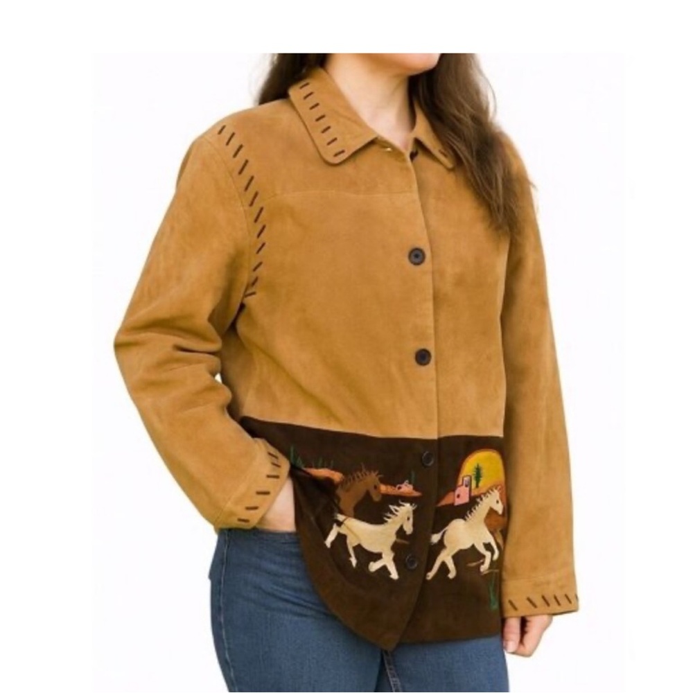 NWT Vintage Quacker Factory Leather Jacket Womens Safari Animals print. Size 2x